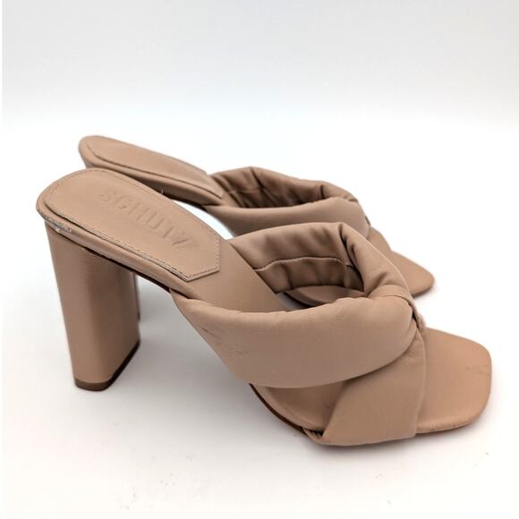 Schutz Fairy Block High Heel Sandal Women's Leather True Beige Size US6B EU37 - Picture 3 of 14